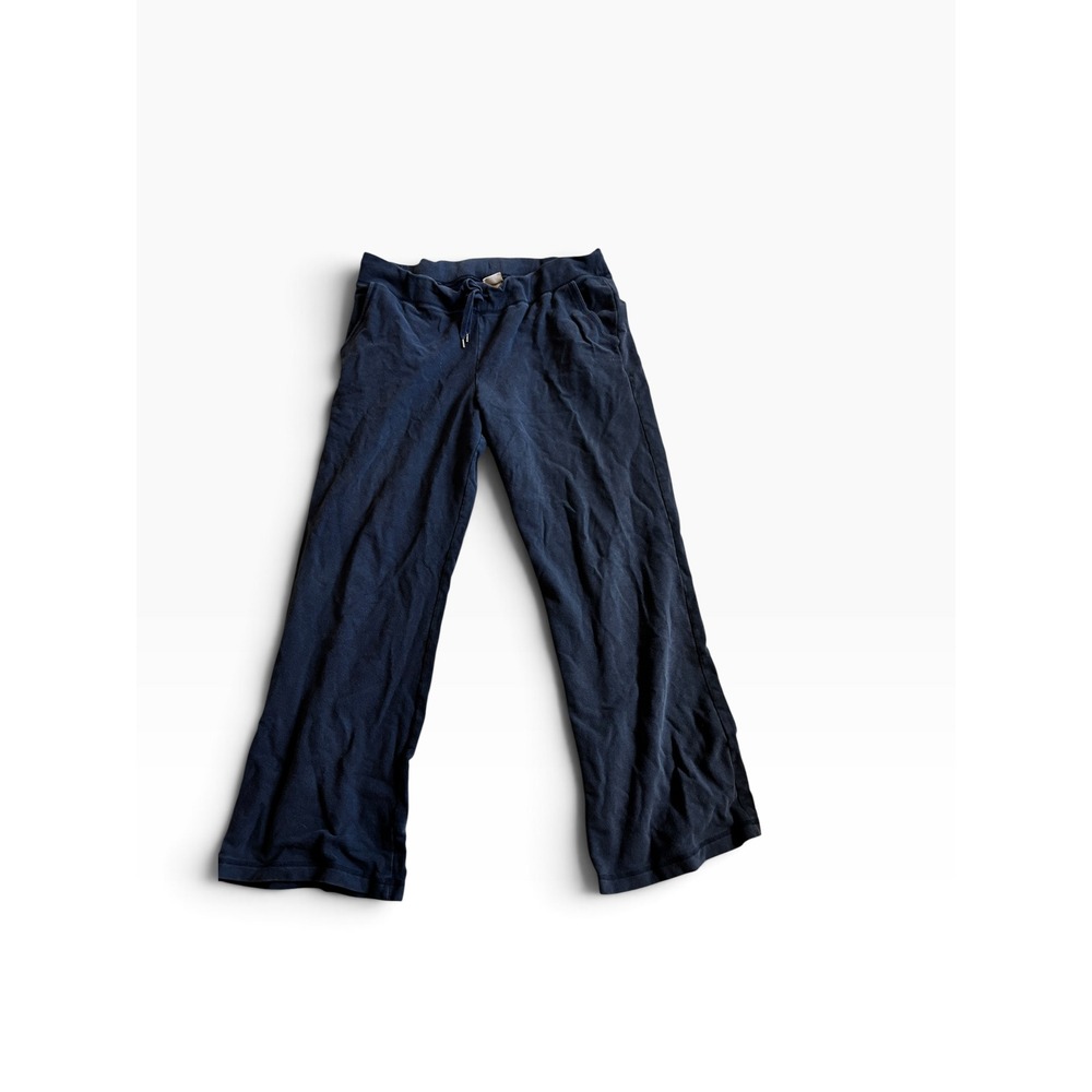 L.L. Bean Sweatpants Large Navy Blue Wide Leg Drawstring Loungewear 275705
